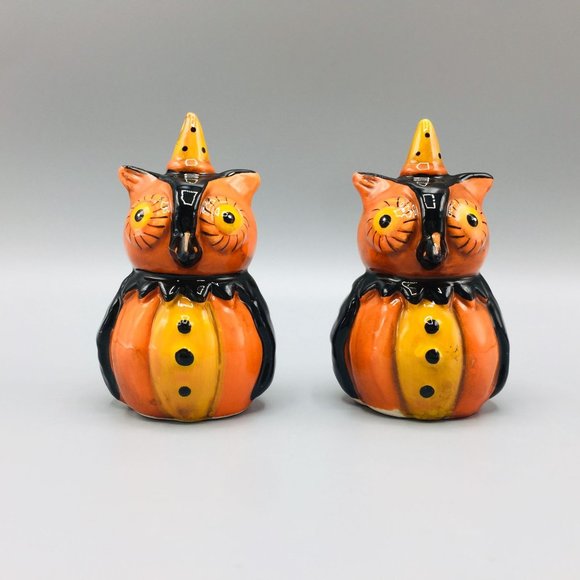 johanna Parker Design Halloween Owl Dolomite Salt & Pepper Shakers - Picture 1 of 9